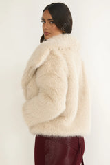 Harlequinn Oversized Lapel Faux Fur Jacket Taupe