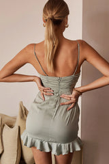 Magic Moment Ruched Drawstring Mini Dress Pistachio