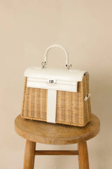 Reserved For You White Faux Leather Structured Woven Handbag