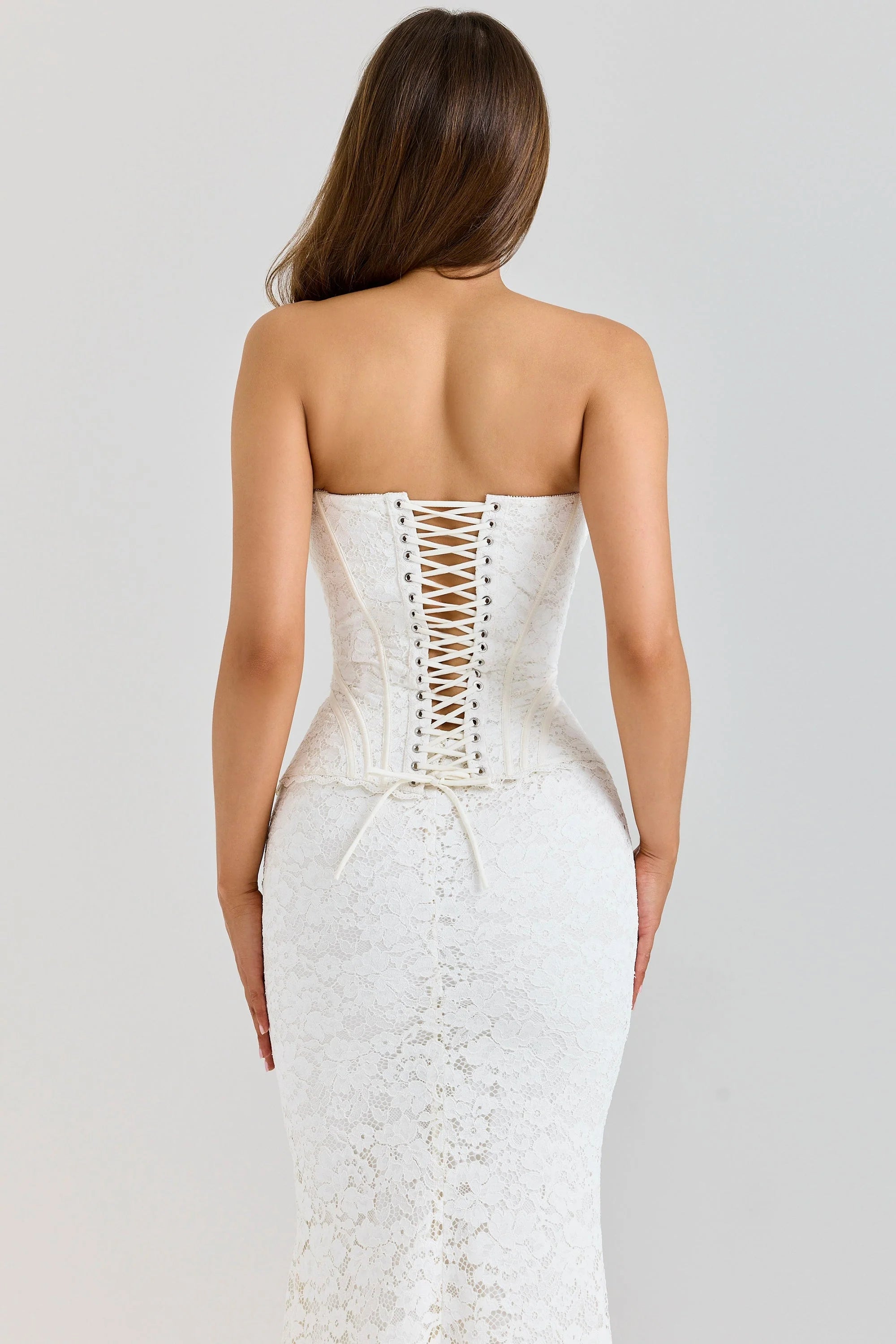 Solaine-Ivory Lace Corset Maxi Dress