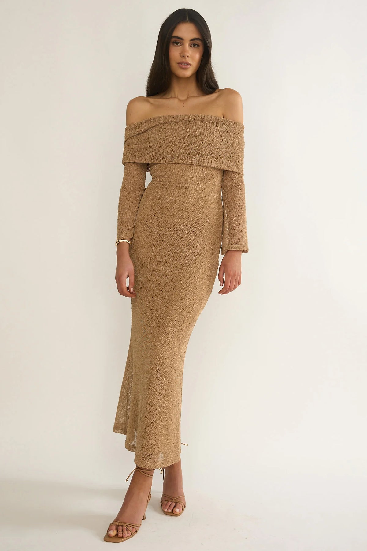 Alivya Off-Shoulder Knit Maxi Dress Mocha
