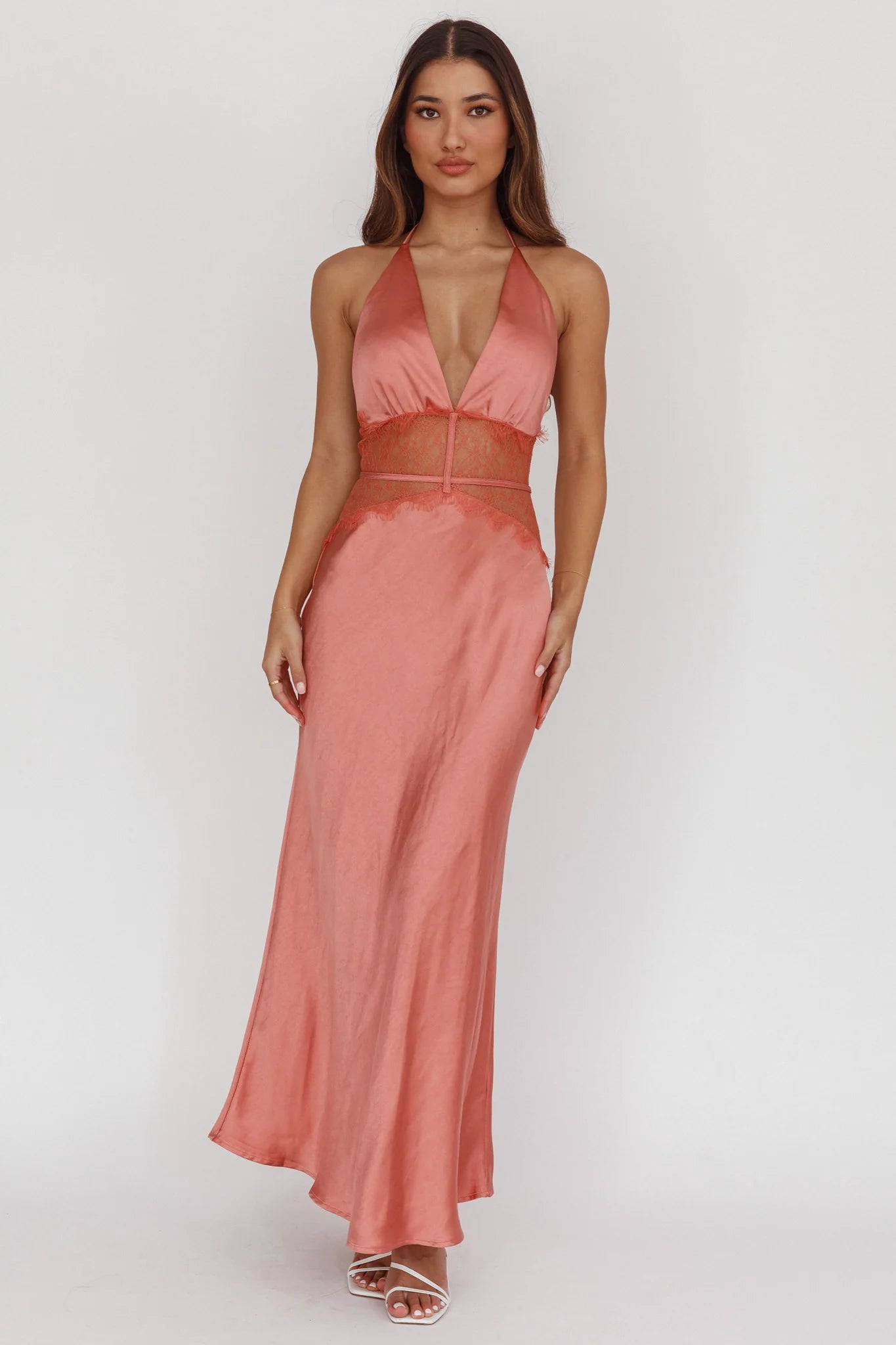 Tarly Lace Waist Halter Maxi Dress Rose