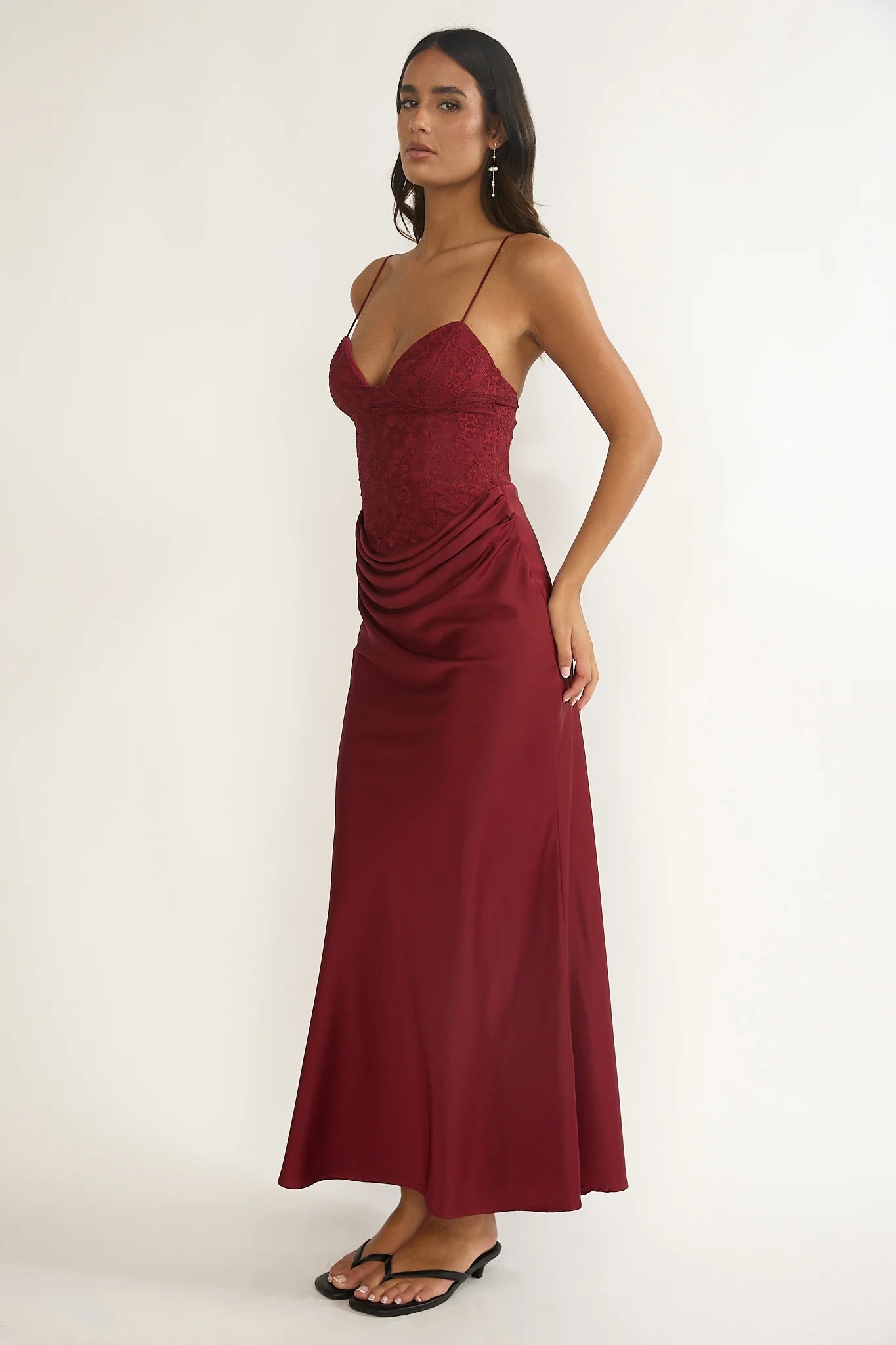 Faelis Draped Waist Maxi Dress Wine