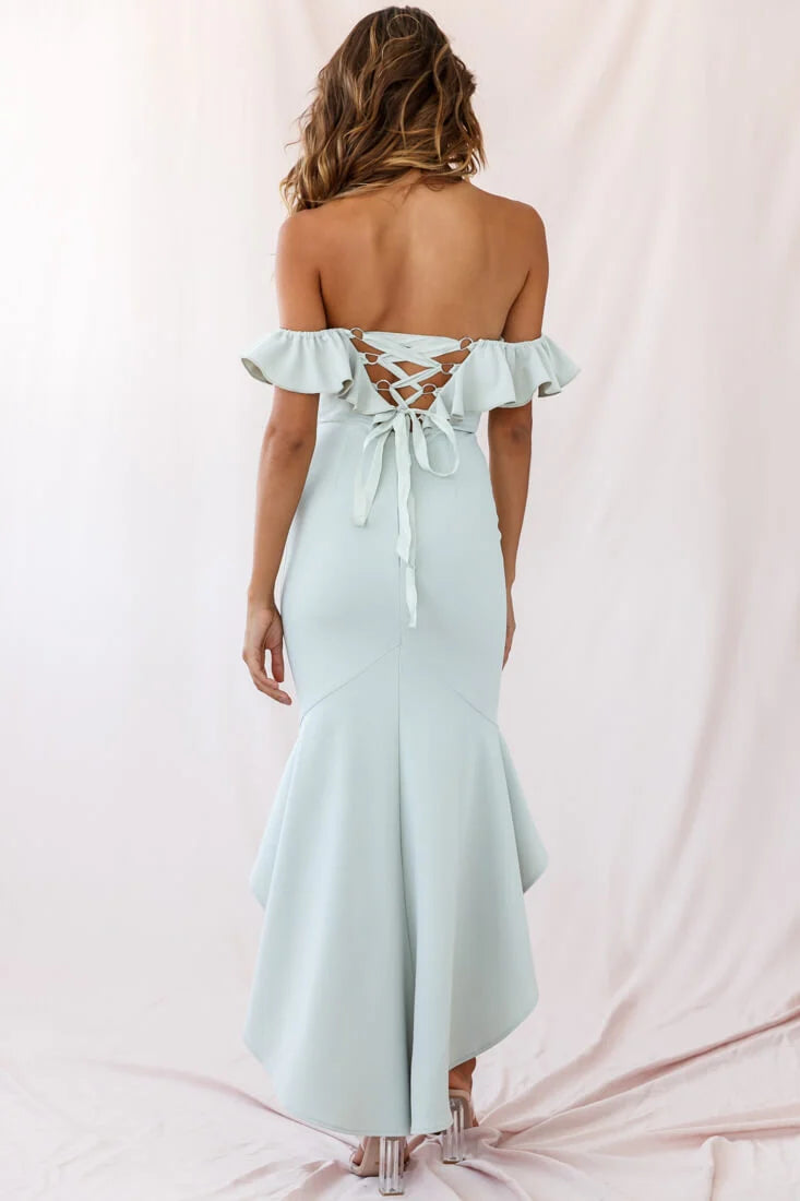 Cloud 9 Bardot Neckline Corset Back Dress Sage