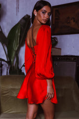 Jonah Lace-Up Back Mini Dress Red