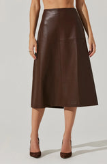 Yuria Faux Leather Midi Skirt