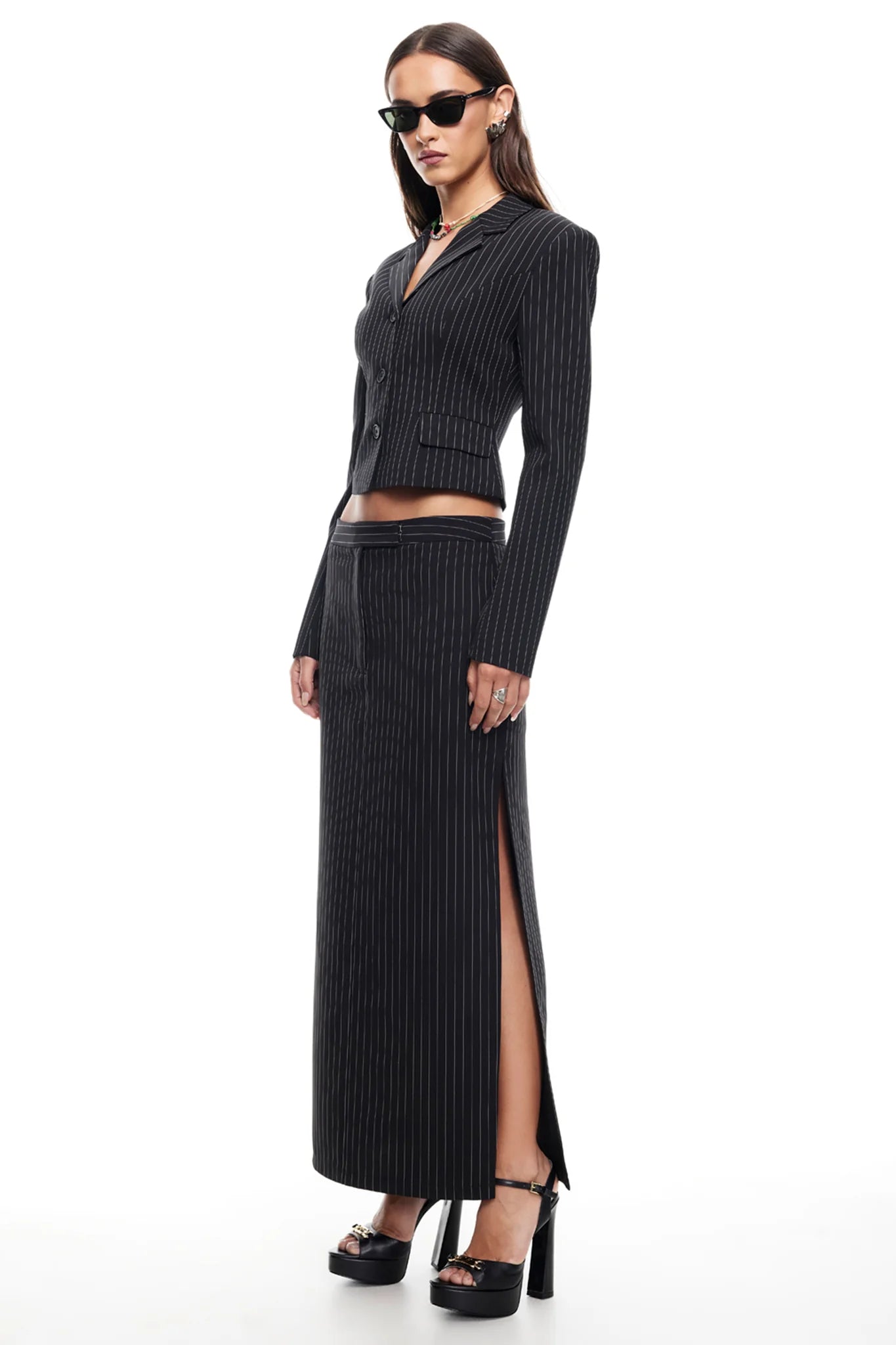 LIONESS Lune Blazer Onyx Pinstripe