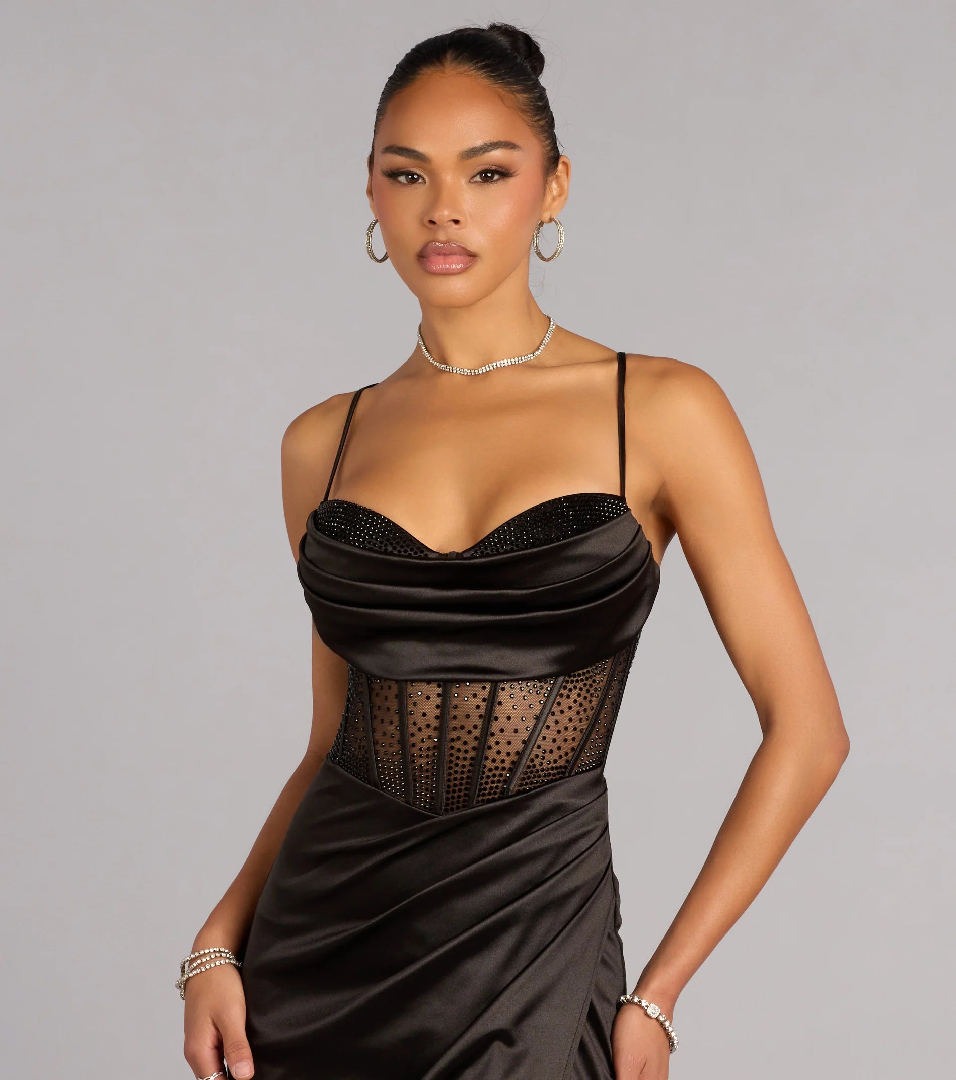 Gabbie Lace-Up Rhinestone Corset Formal Dress