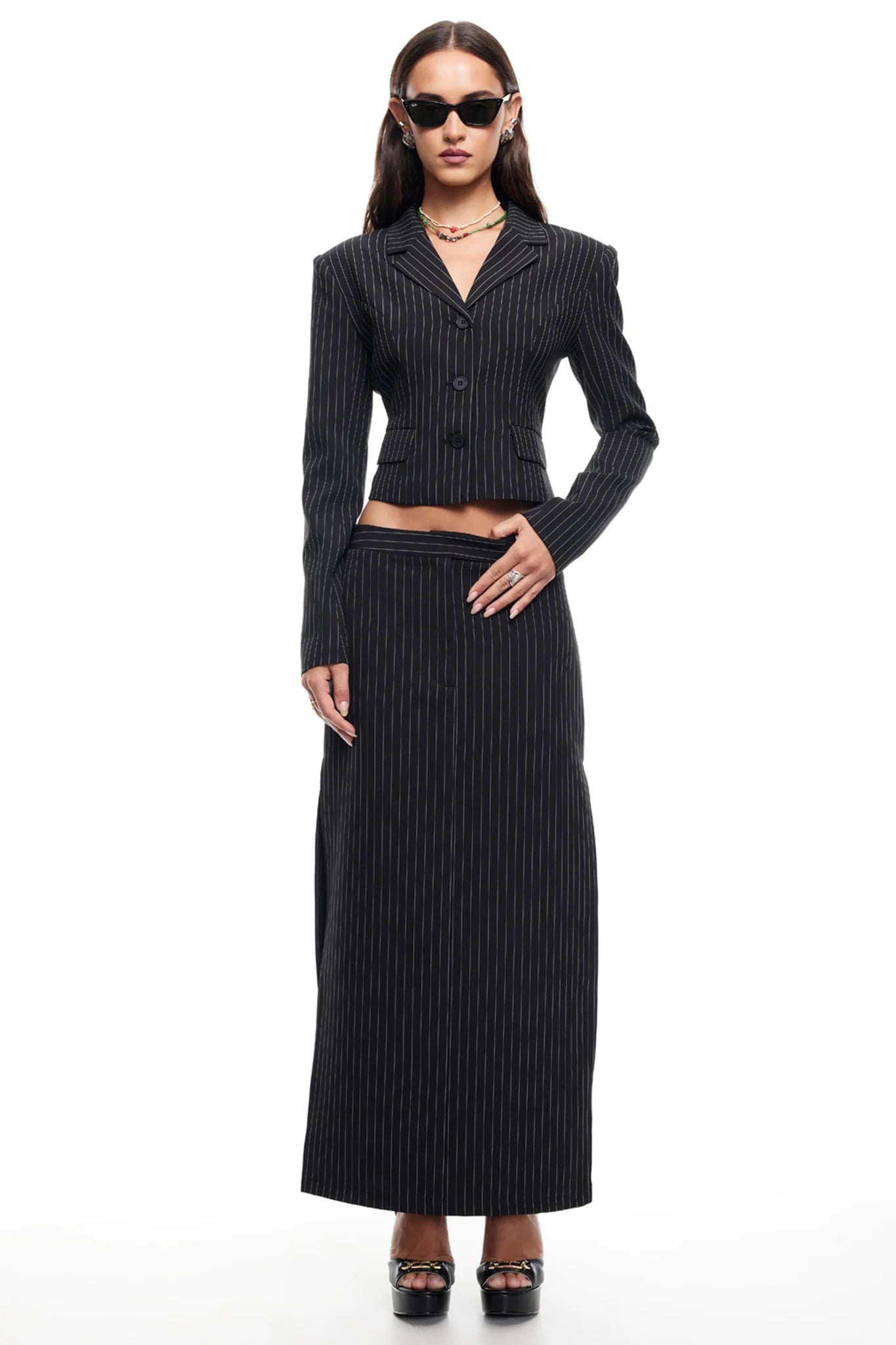 LIONESS Lune Blazer Onyx Pinstripe