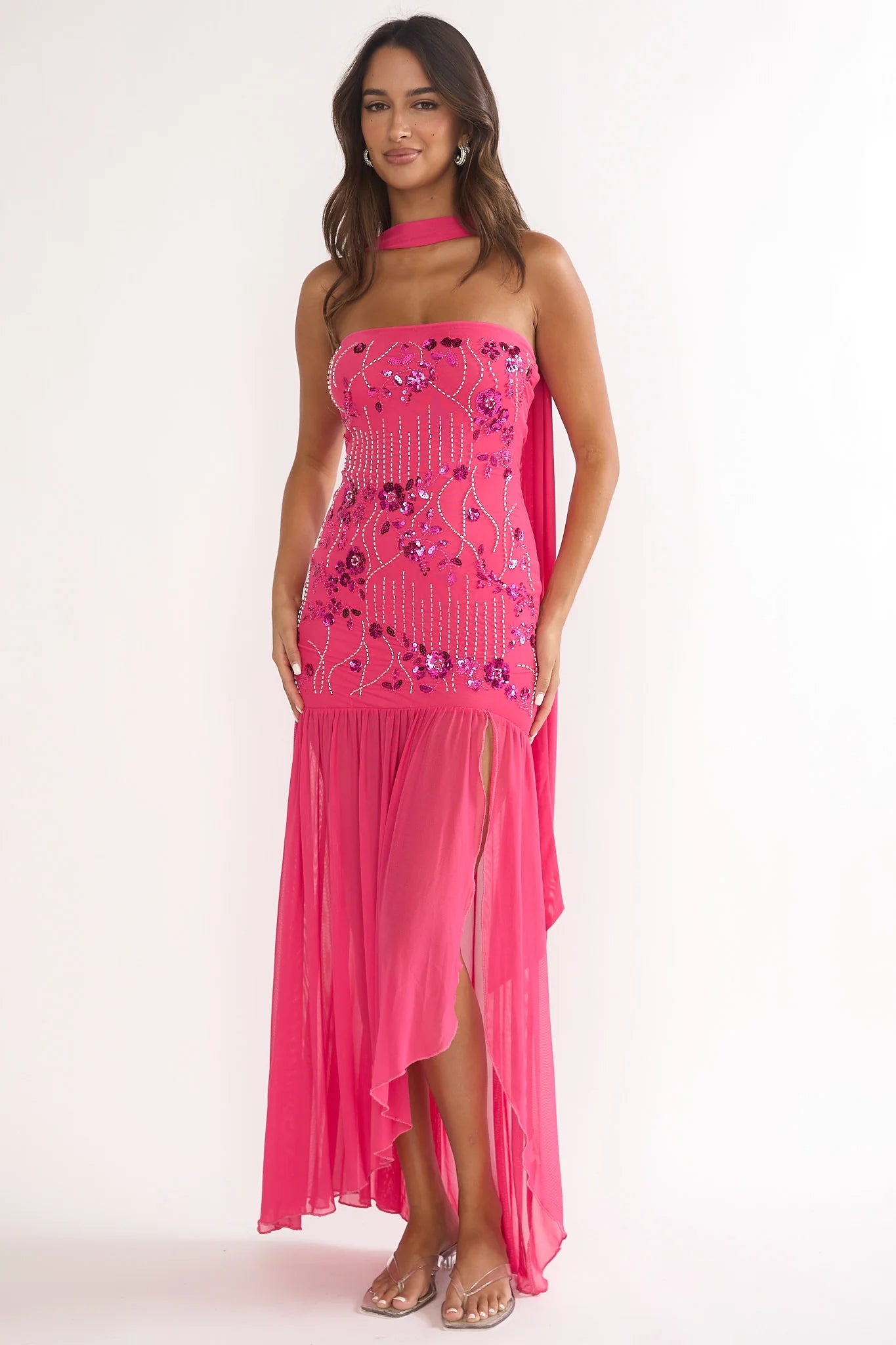 Jezra Strapless Sequin Embellished Maxi Dress Plum