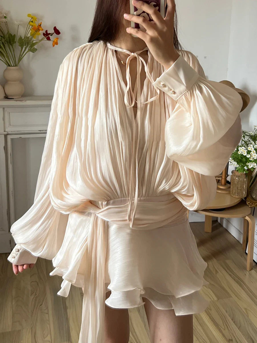 Cream Pure Glow Draped Mini Dress