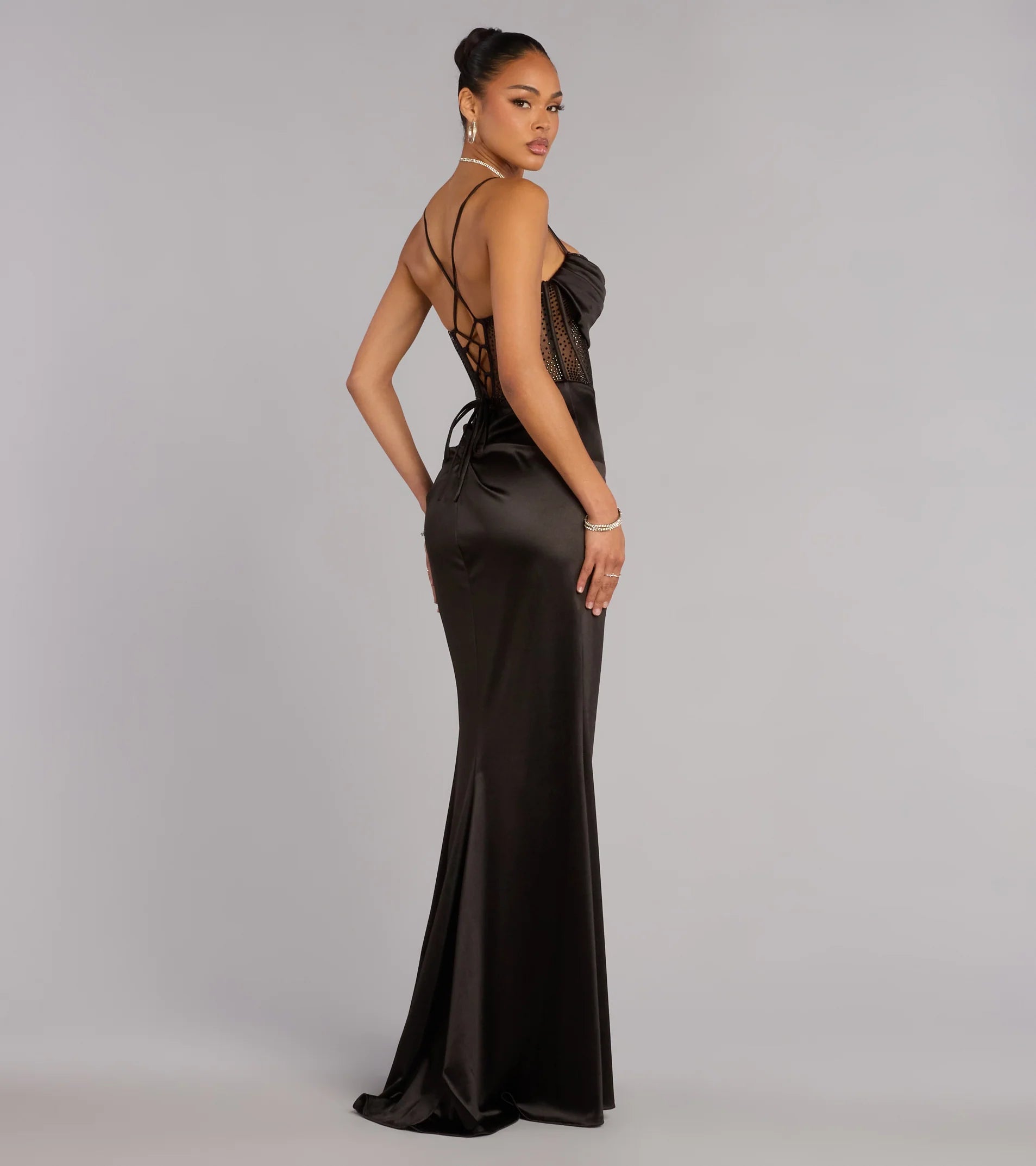 Gabbie Lace-Up Rhinestone Corset Formal Dress