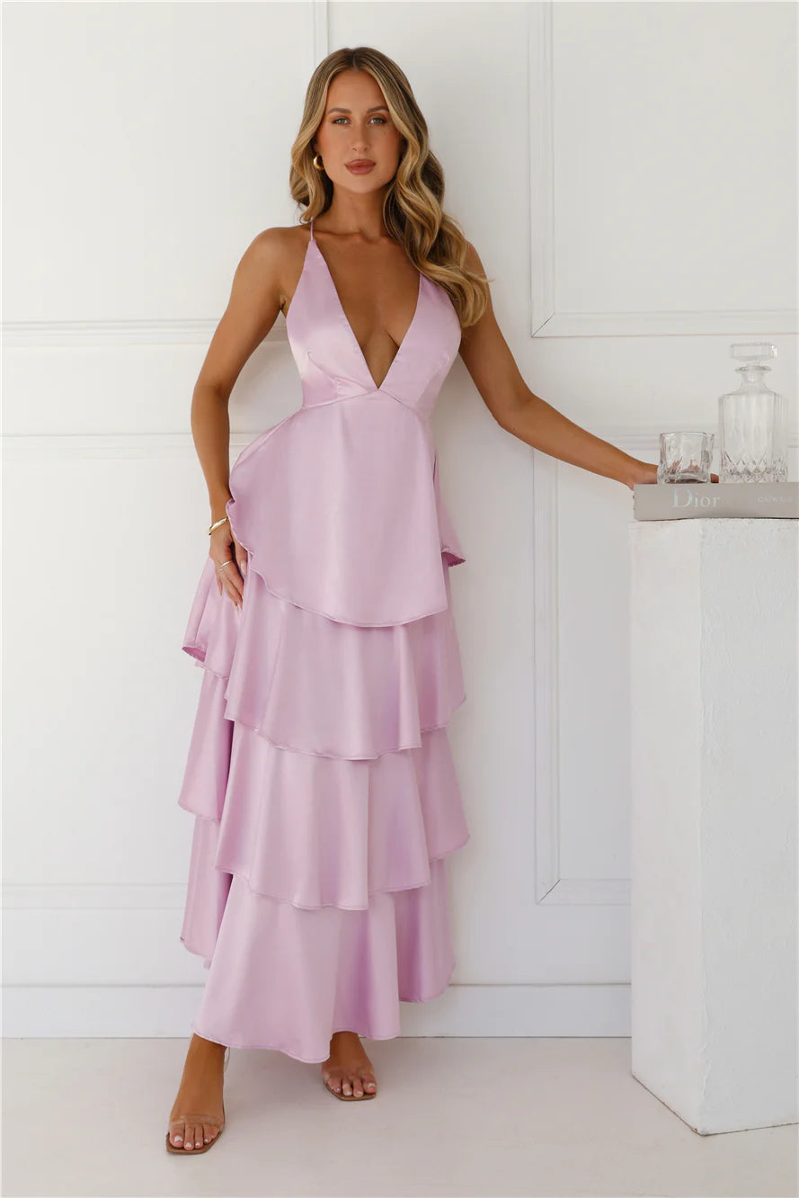 Party Of The Year Satin Maxi Dress Lilac